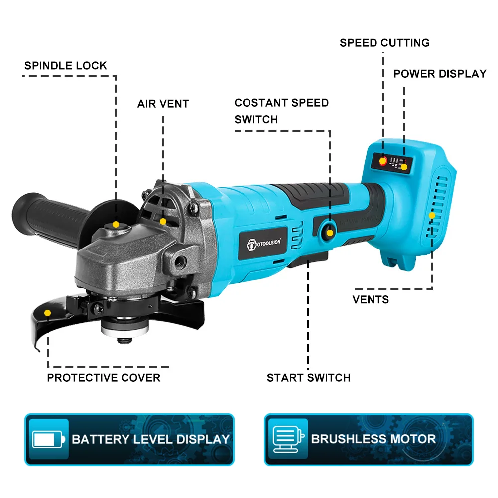 OTOOLSION-amoladora angular sin escobillas, herramienta eléctrica con batería de iones de litio de 20V, 125MM
