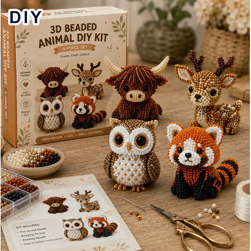 DIY Animal Beading Kit for Adults Handmade Tiny 3D Beaded Animal Craft Kit for Home Studio Teens Girls Women Enthusiasts