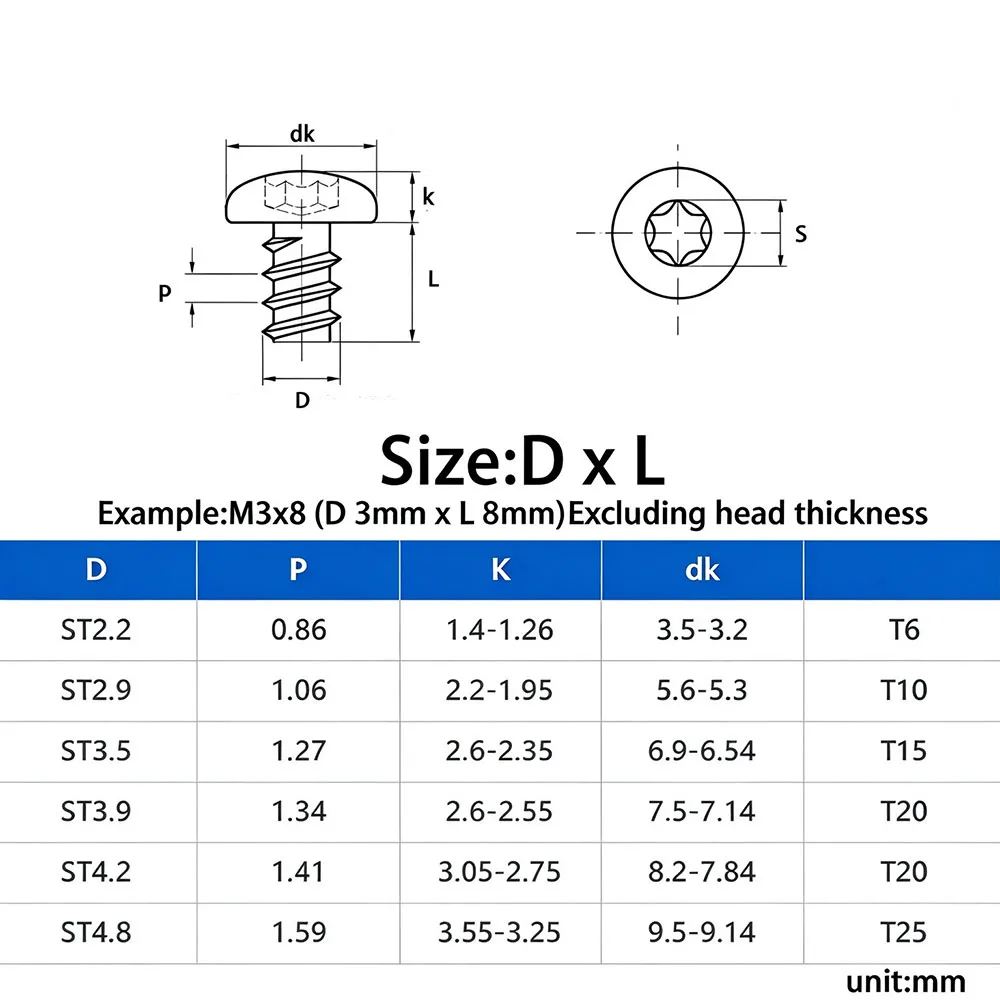 AnHai 304 SS Pan Head Torx Self Tapping Screws 6 Lobe Star Drive For Plastic Installation