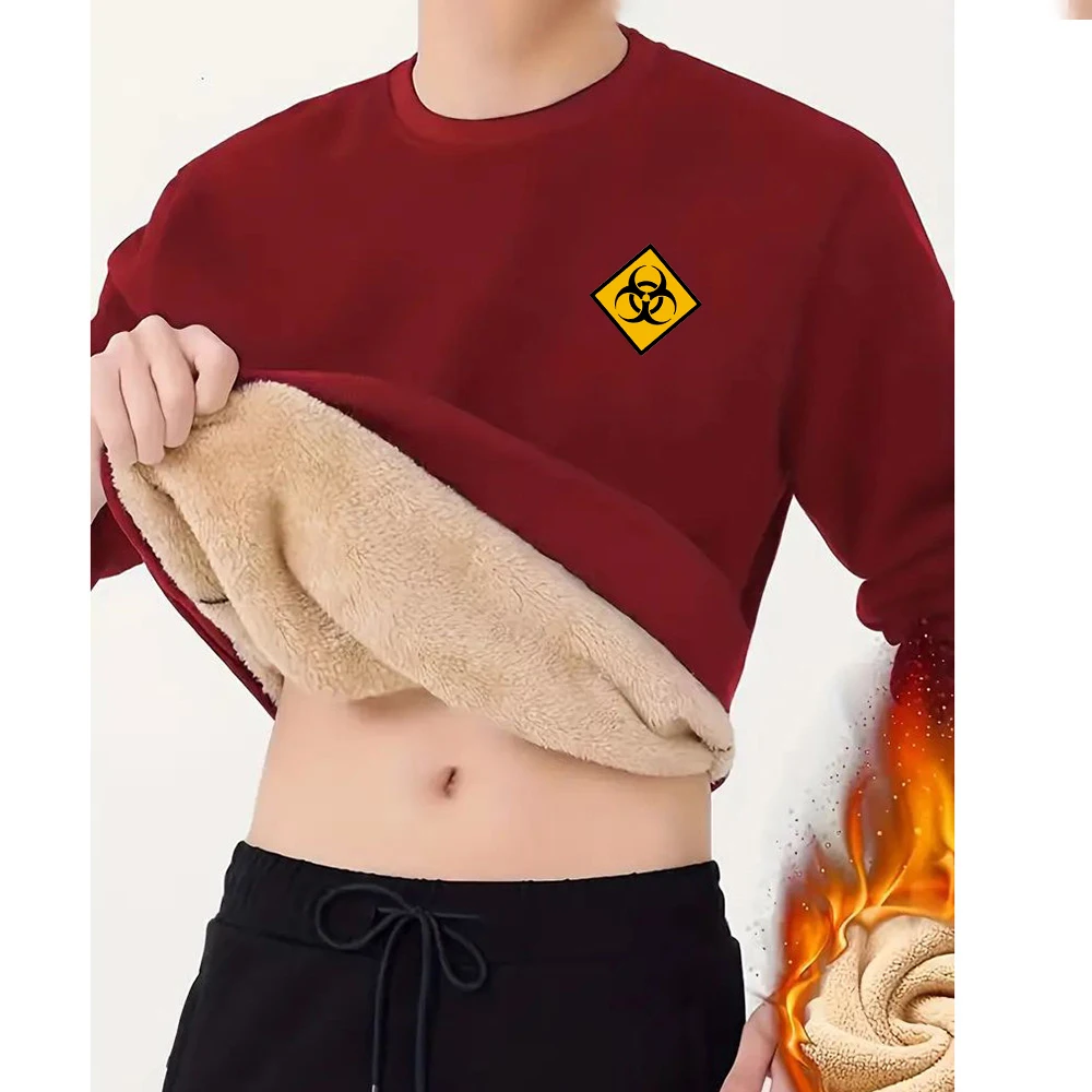 

2024 new men's cartoon printed fashion round neck hoodie autumn and winter plus fleece thickened hoodie tops