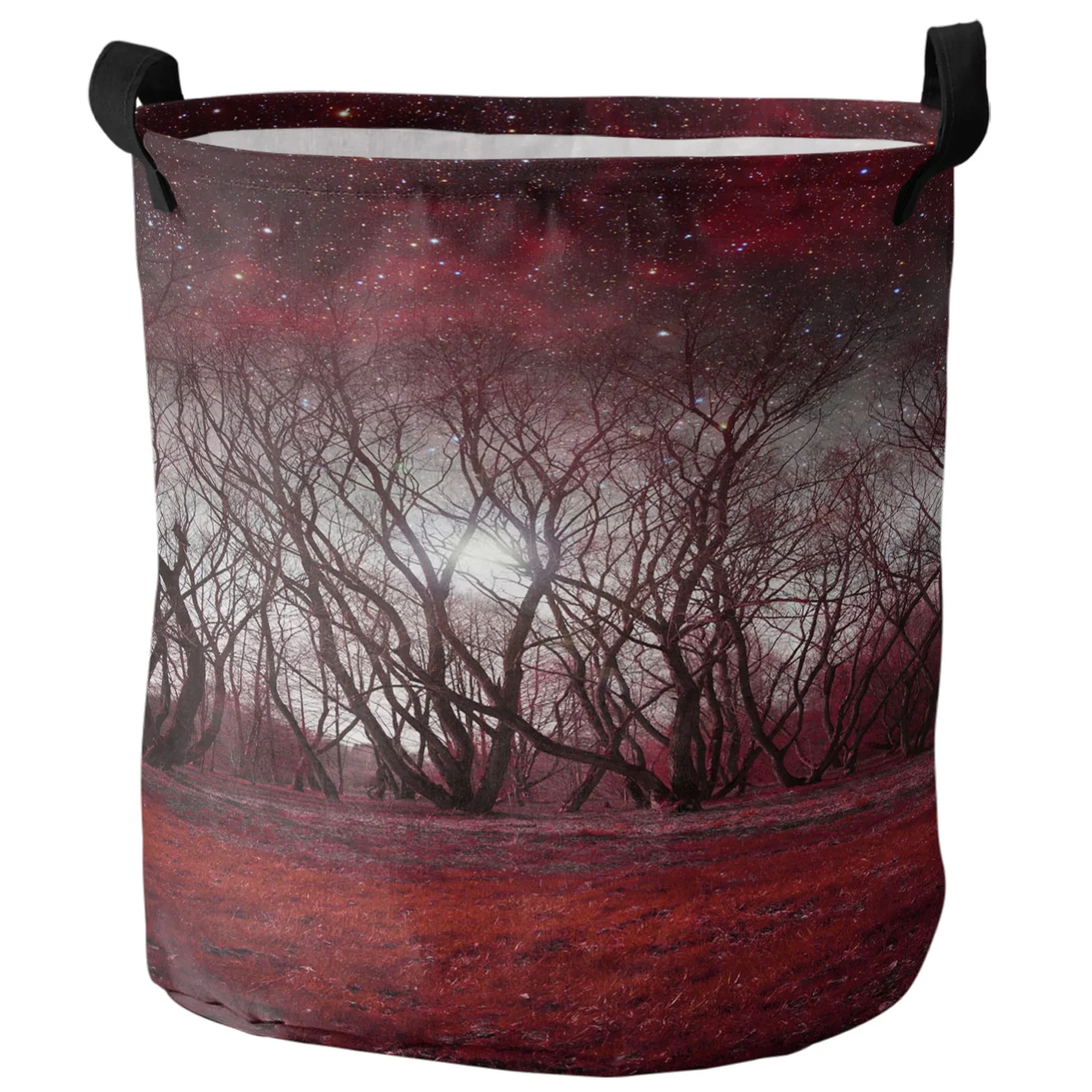 Red Trees Starry Sky Forest Dirty Laundry Basket Foldable Waterproof Home Organizer Basket Clothing Children Toy Storage Basket