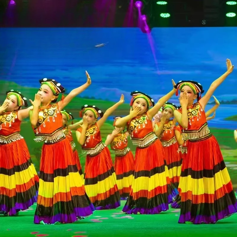 

Yi ethnic torch festival performance costumes, children's big skirt dance costumes, ethnic performance costumes