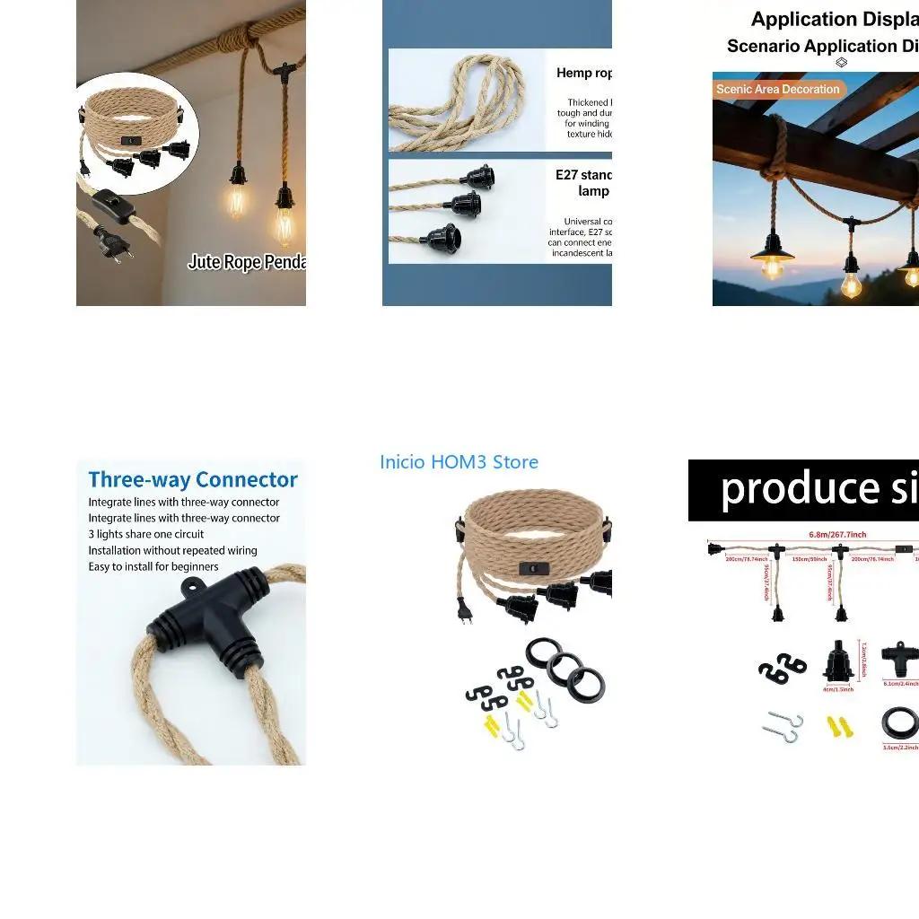 A5YD E27 Extension Hanging Lamp Cable Pendant Light Cord with Twisted Rope