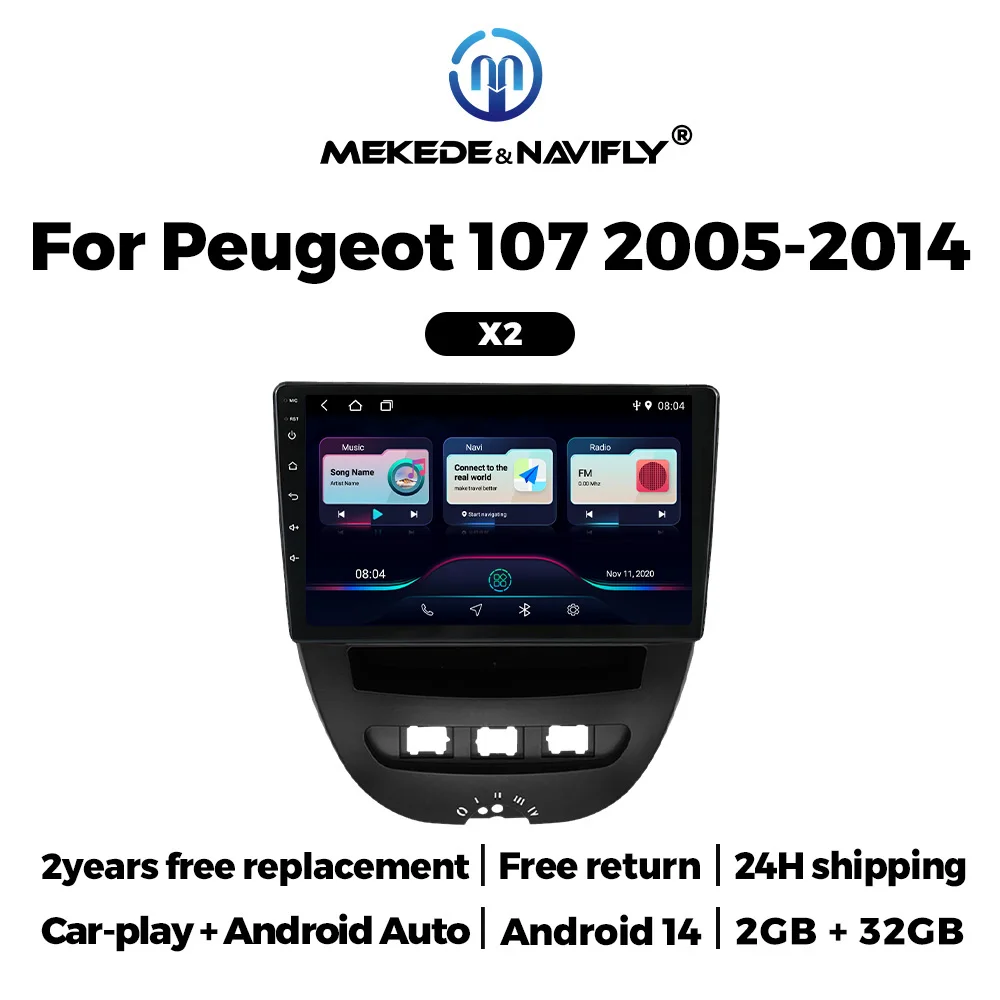 

Автомобильный радиоприемник 2 Din Android 14 для Peugeot 107 Toyota Aygo Citroen C1 2005-2014, мультимедийная навигация, GPS, головное устройство Carplay
