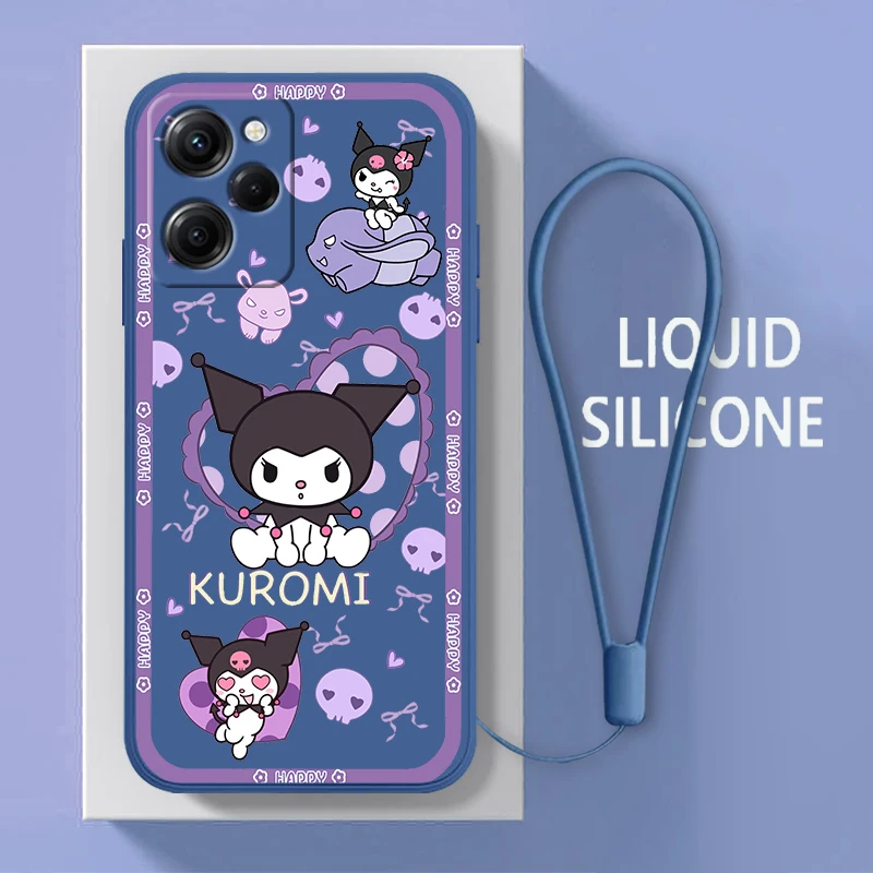 Kawaii Kuromi Anime For Xiaomi POCO X5 M5 C40 M4 X4 F4 C40 X3 NFC F3 GT M4 M3 M2 Pro C3 4G 5G Liquid Rope Phone Case Coque Capa