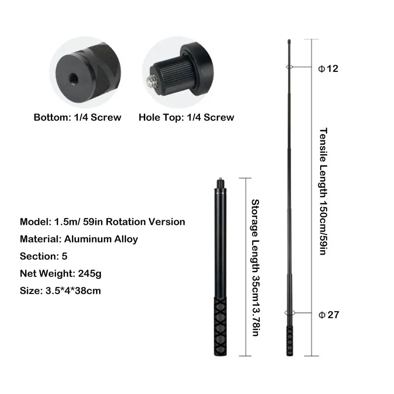 Unsichtbare Extended Edition Selfie Stick Skalierbare Einbeinstativ für Insta360 X2 X3 X4 Zubehör Für GoPro 12 11 10 9 8 Stick Stativ – Detail 9