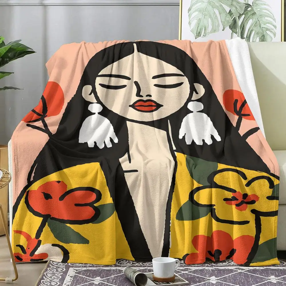 Woman in Floral Throw Soft Flannel AC Blanket Lightweight Summer Nap Throw Cozy  Blanket for Sofa Bed Travel Home