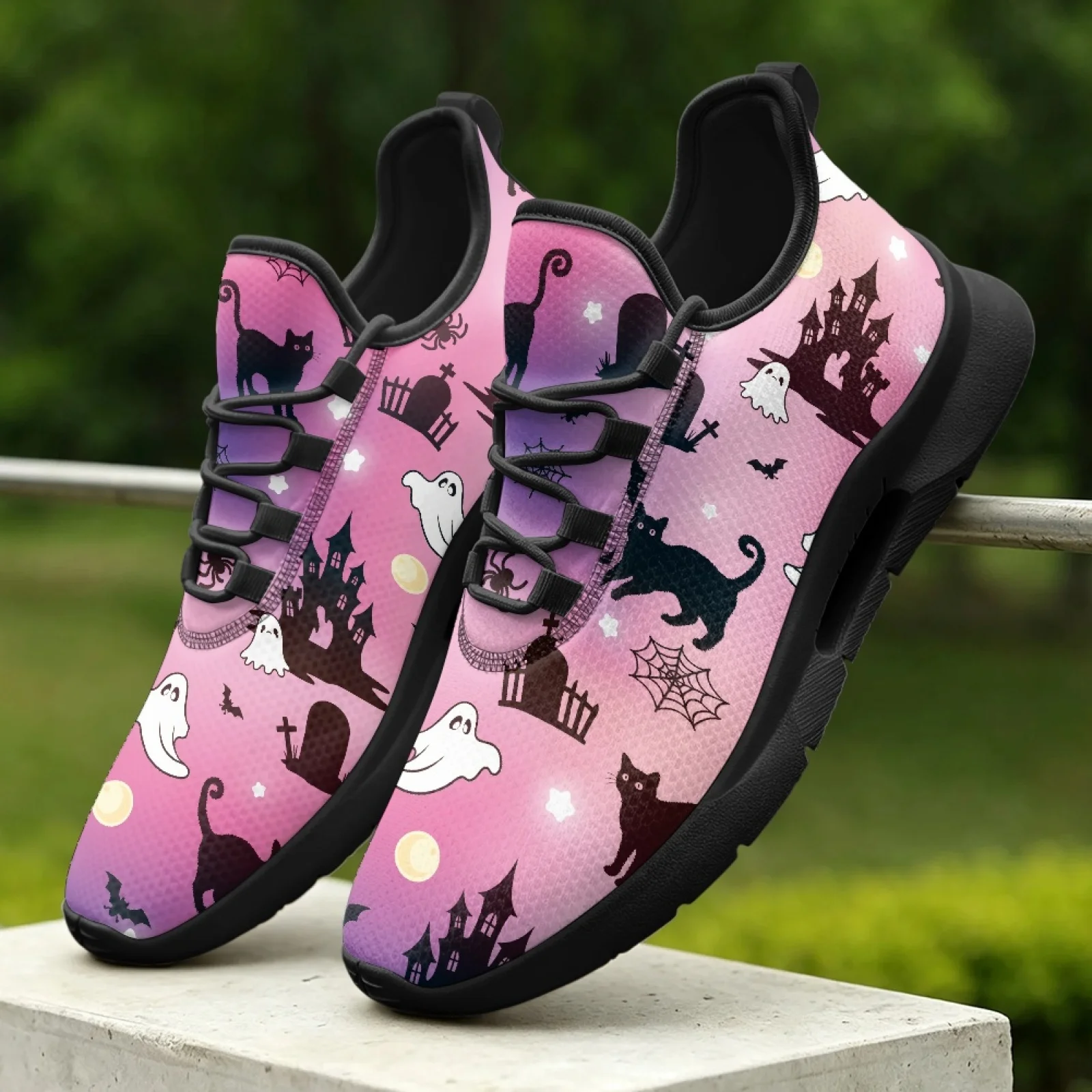PENSTROLL Ghost Cat Print Comfortable Men's Street Skate Shoes Men's Fashion Skate Sneakers for Mens Business Outdoor