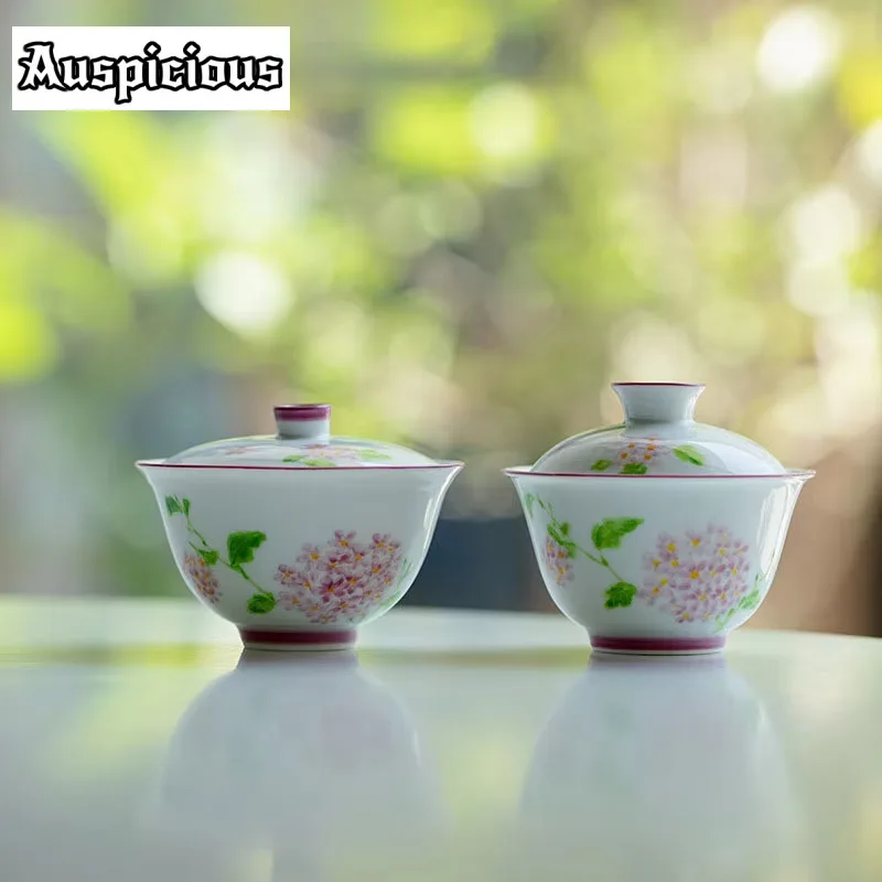 

Boutique Hand-painted Lilac Ceramic Tea Tureen Purple Hydrangea Cover Bowl Chinese Tea Maker Not Hot Gaiwan Kung Fu Tea Set Gift