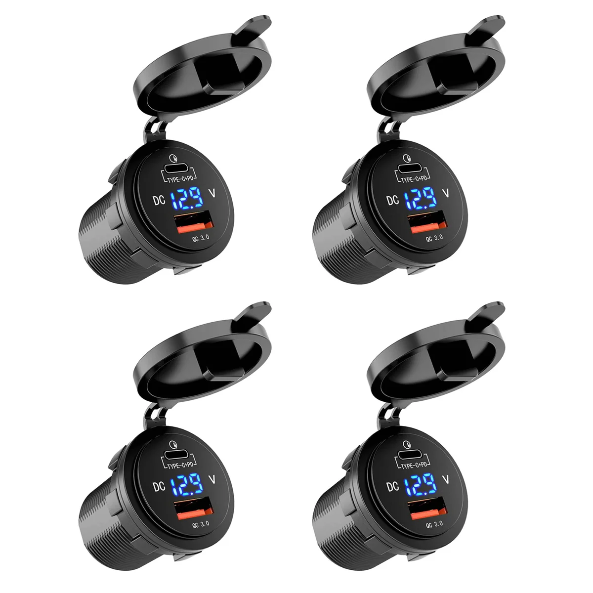 

4X 18W Quick Charge 3.0 USB Автомобильное зарядное устройство 48W Type-C PD Розетка для быстрой зарядки Адаптер для автомобиля, лодки, автофургона, мотоцикла-A74Z