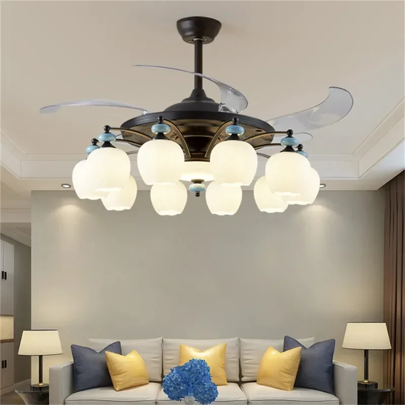 VIOLET Modern Stealth Fan Light Luxury Living Room Restaurant Bedroom Ceiling Fan Light Remote LED Electric Fan Light