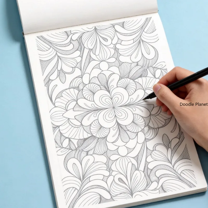 A Healing Decompression Coloring Book, 24 Pages, Themes As Small Animals/monsters/flowers, Zen Winding Pattern Line Drawing Copy