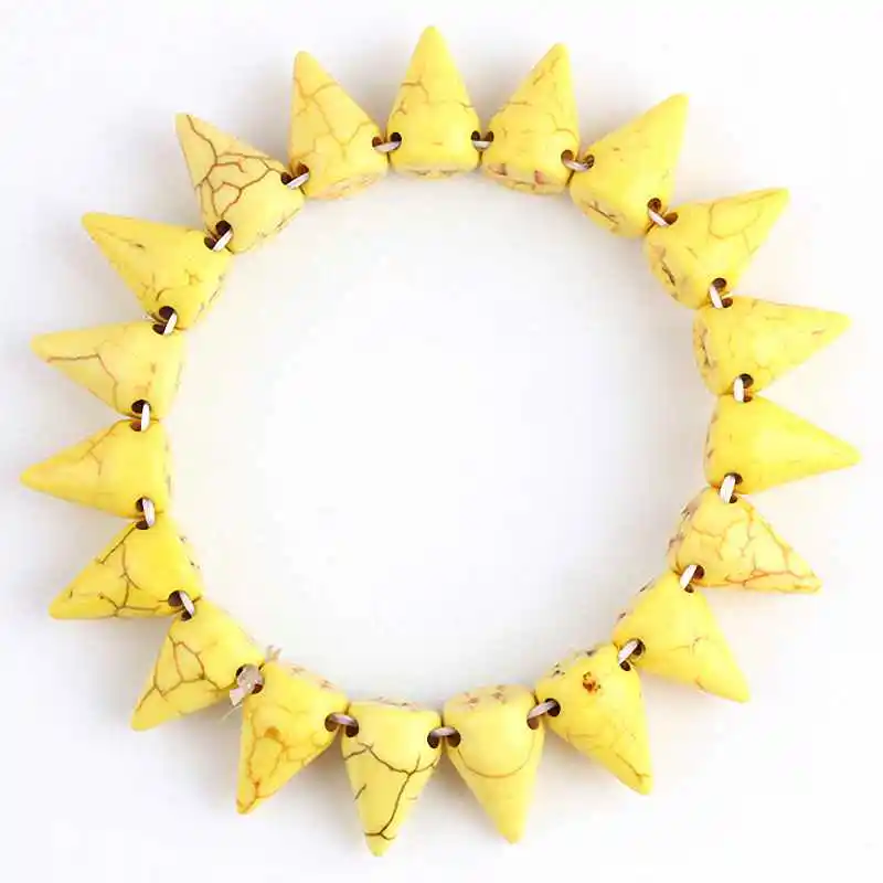 

SUNYIK Yellow Howlite Stone Stud Rivet Spike Bead Punk Style Bracelet Bangle Wristband For Cool Men Women