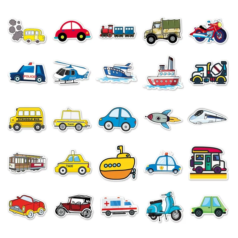 50pcs Cartoon Personalized Transportation Creative Doodle Decorative Stickers