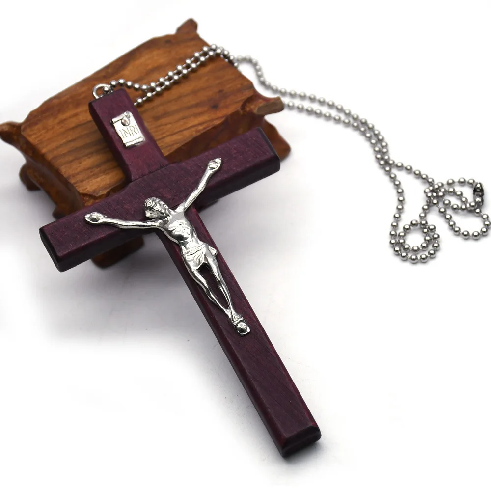 Classic Wooden Crucifix Cross Pendant For Men Women DIY Necklace Handmade Big Size Jesus Saint Charms Catholic Religious Jewelry