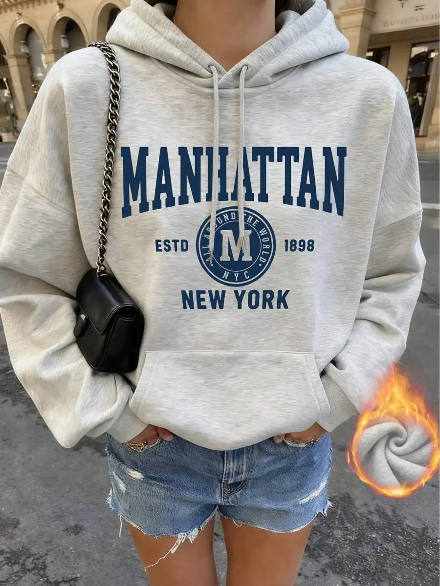 

Женская толстовка оверсайз с ярким буквенным принтом, мягкой флисовой подкладкой, в повседневном уличном стиле