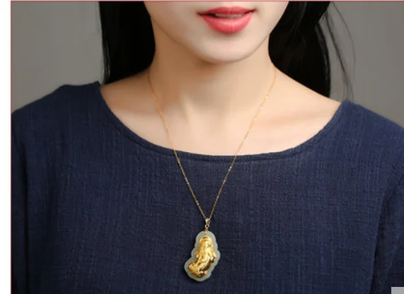 

Jinxiang Natural Hetian Jade Pendant Gold Inlaid Jade Jade Pendant Men's and Women's Pure Gold Jade Necklace Couple