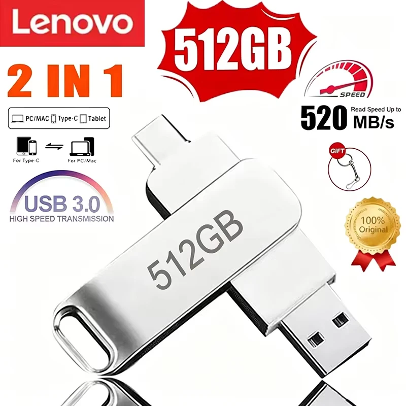 Lenovo With Metal Pendrive USB Drives Type-C Memoria For Xiaomi 512GB High Speed WaterProof 256GB USB 3.2 Flash Drives