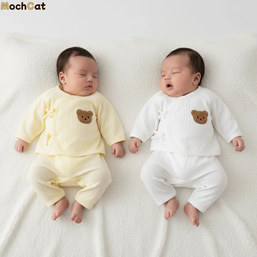 

2Pcs/set Cartoon Bear Baby Cardigans Sets Soft Cotton Long Sleeve Baby Clothing Sets 0-6 Months Solid colors