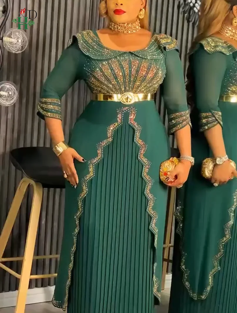 فستان أفريقي H&D للمرأة فستان تركيا مقاس كبير فستان ماكسي لحفلات الزفاف ملابس أفريقيا فاخرة أنيقة 2025 جديد