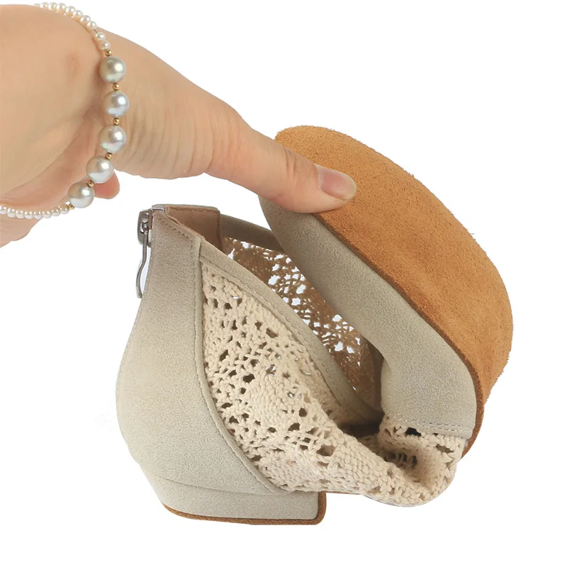 Venus attira stivali da ballo beige morbidi in pelle scamosciata con rete di pizzo salsa latina sala da ballo scarpe da ballo comode stivaletti per le donne