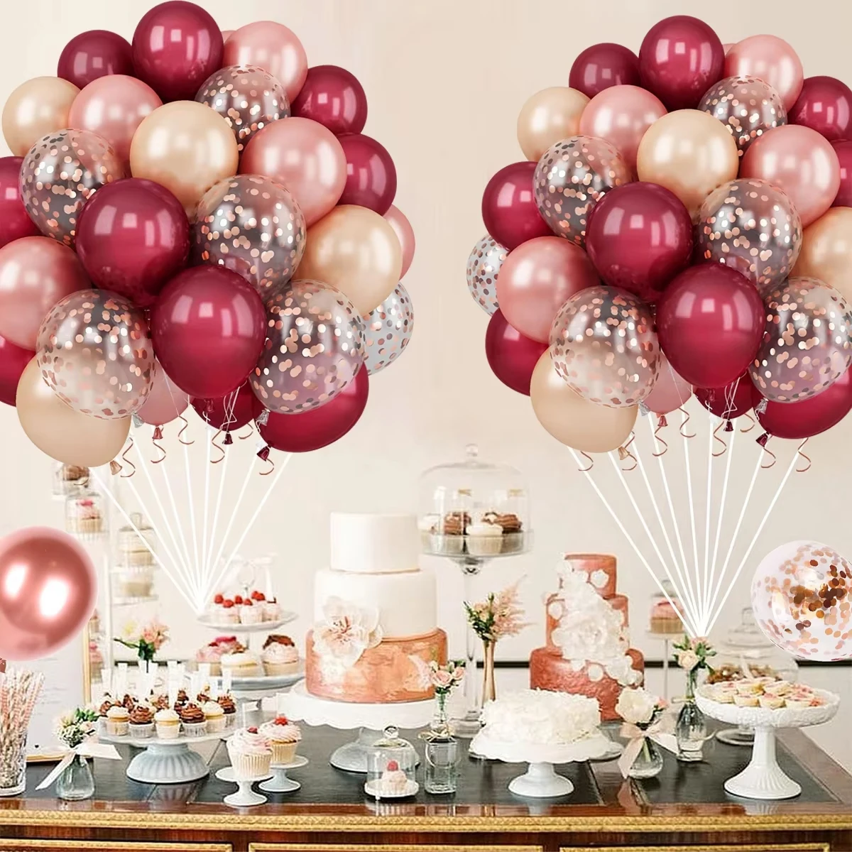 33Pcs Burgundy Champagne Gold Rose Gold Confetti Balloons Wedding Party Decoration Adults Wedding Supplies – Detail 2