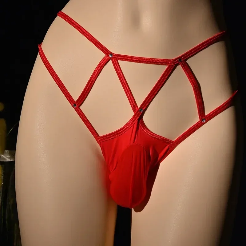 

Male Sissy Pouch Bag Thongs G String Hollow Out Men's Bikini Erotic Lingerie Sexy String Homme Man Comfy Panties Gay Underwear