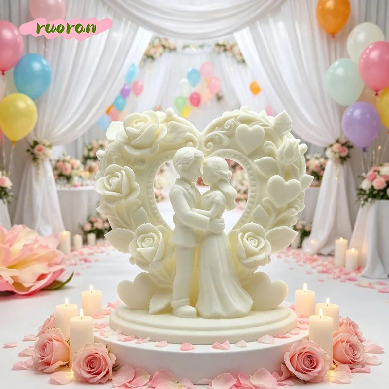 3D Printed Loving Couple Holding Heart Rose Sculpture Wedding Decoration Bridal Room Ornament Bestie Gift