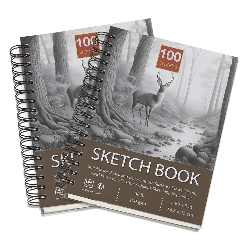 2pcs Sketch Book,Side Spiral Bound Sketch Pad, 100 Sheets 68lb/100gsm Acid-Free Drawing Paper, Art Sketchbook for Drawing Pad