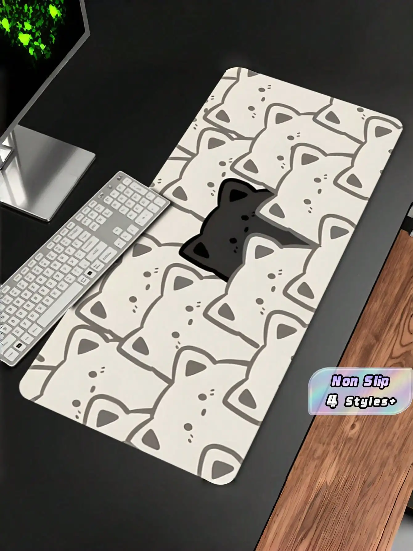 1PC Large High Quality Non Slip Rubber Base Smooth Surface Durable Ergonomic Cute Playful Black White Cat Face Mouse Pad For Gaming Office Desk Setup Perfect