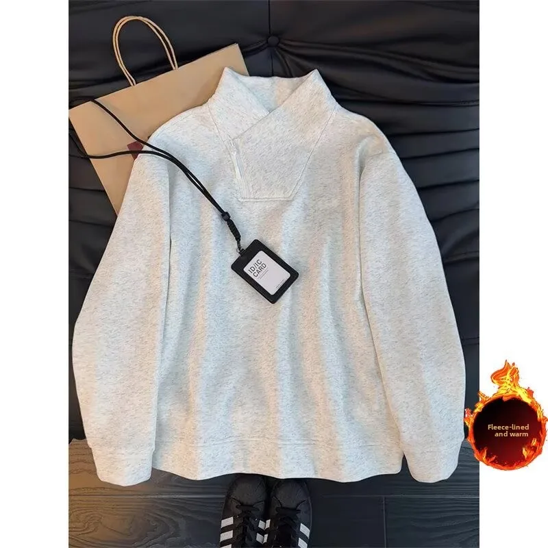 

Толстовка на флисовой подкладке с воротником-стойкой на молнии, удлиненные рукава, повседневная внутренняя одежда для осени и зимы в американском стиле