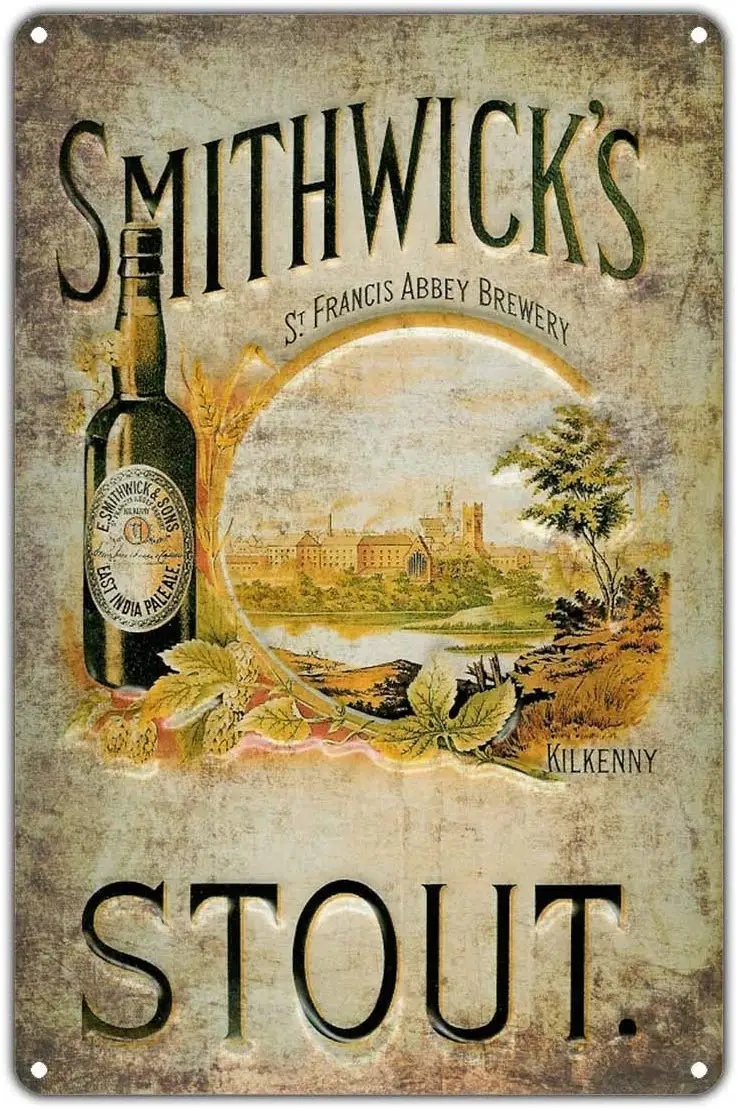 Smithwicks Stout Craft 8x12 Vintage Tin Sign Wall Decor, Plaque Poster for Bar Pub Beer Wall Decor Art