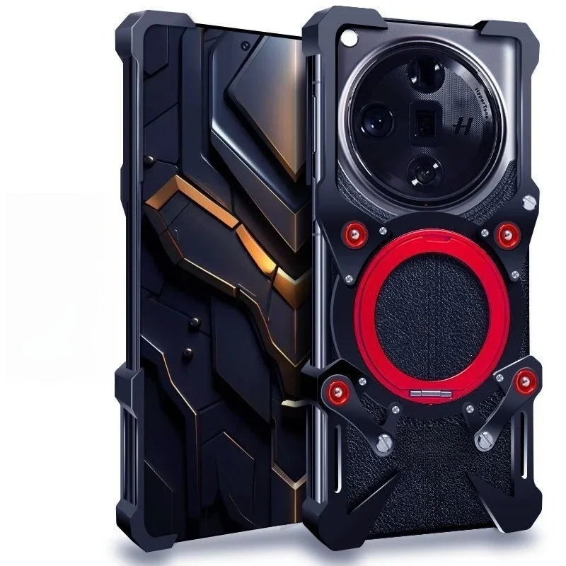 

FindX7Ultra metal mobile phone case, anti-drop aluminum alloy protective cover, magnetic suction bracket, lanyard, heat .