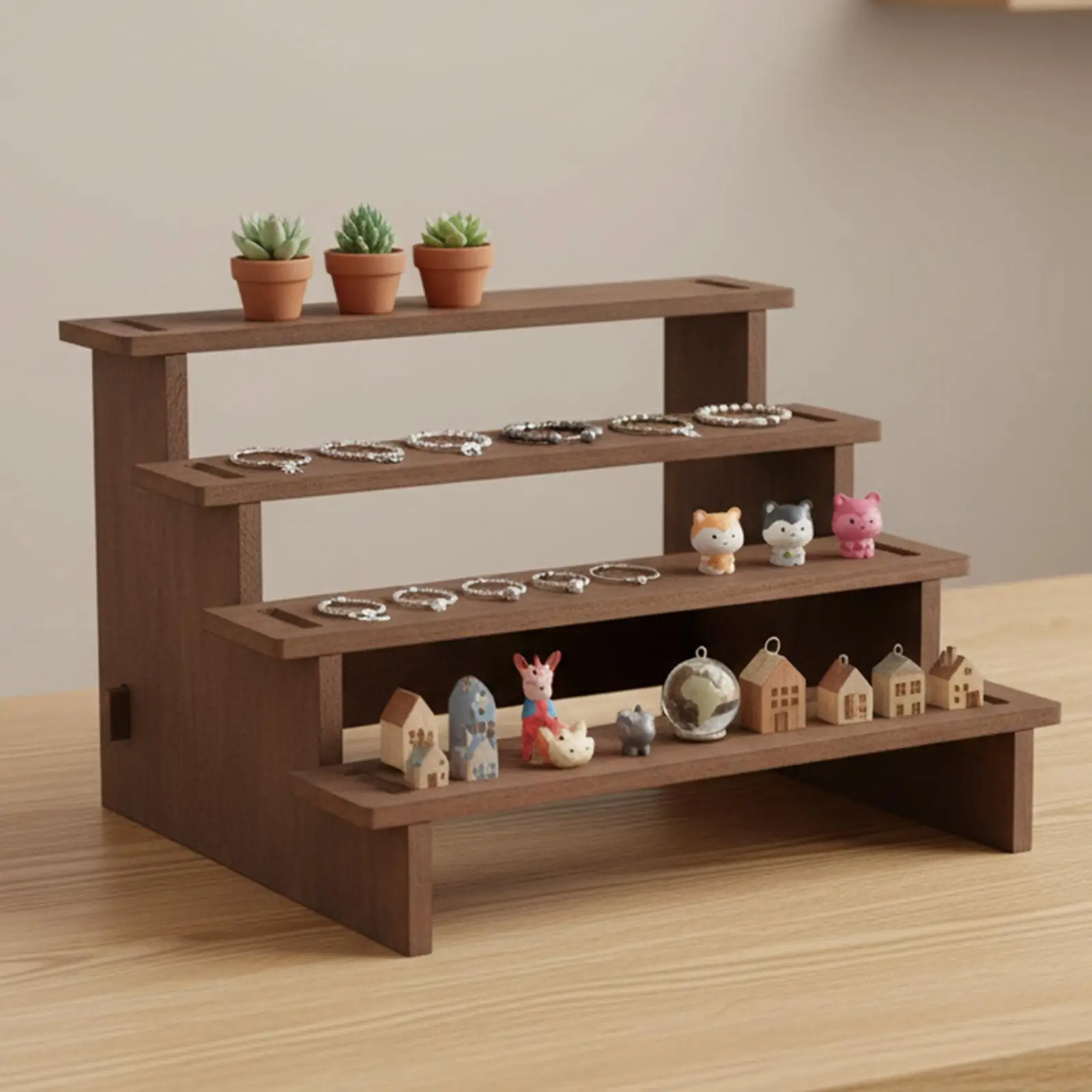 Wooden Display Stand Modern Collectibles Stand Display Shelf Organizer Jewelry Organizer Rack for Figurines Sculptures Toys Home