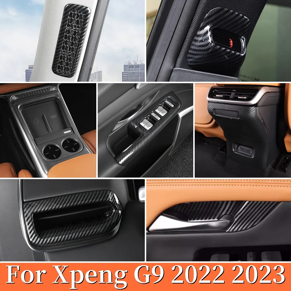 

For Xpeng G9 2022 2023 2024 ABS Carbon fiber Interior accessories Window Glass Lift Switch Panel gear shift panle AC vent cover