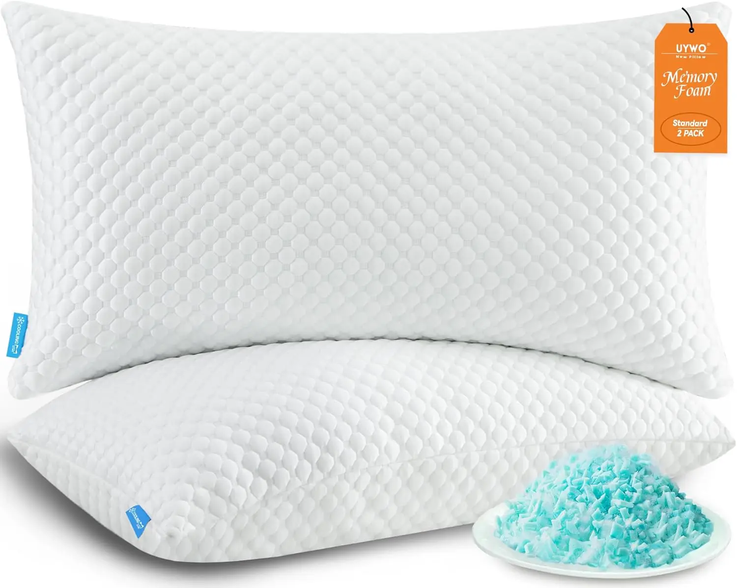 Set di 2 cuscini rinfrescanti in memory foam, supporto stabile e regolabile per chi dorme dello stomaco con lato caldo e cerniera