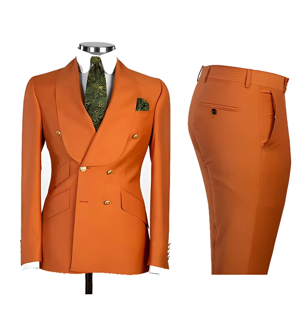 Light Blue Men's Suits Chic Double Breasted Blazer Peak Lapel Elegant Formal Set Male 2 Piece Jacket Pants Wedding Groom Tuxedos