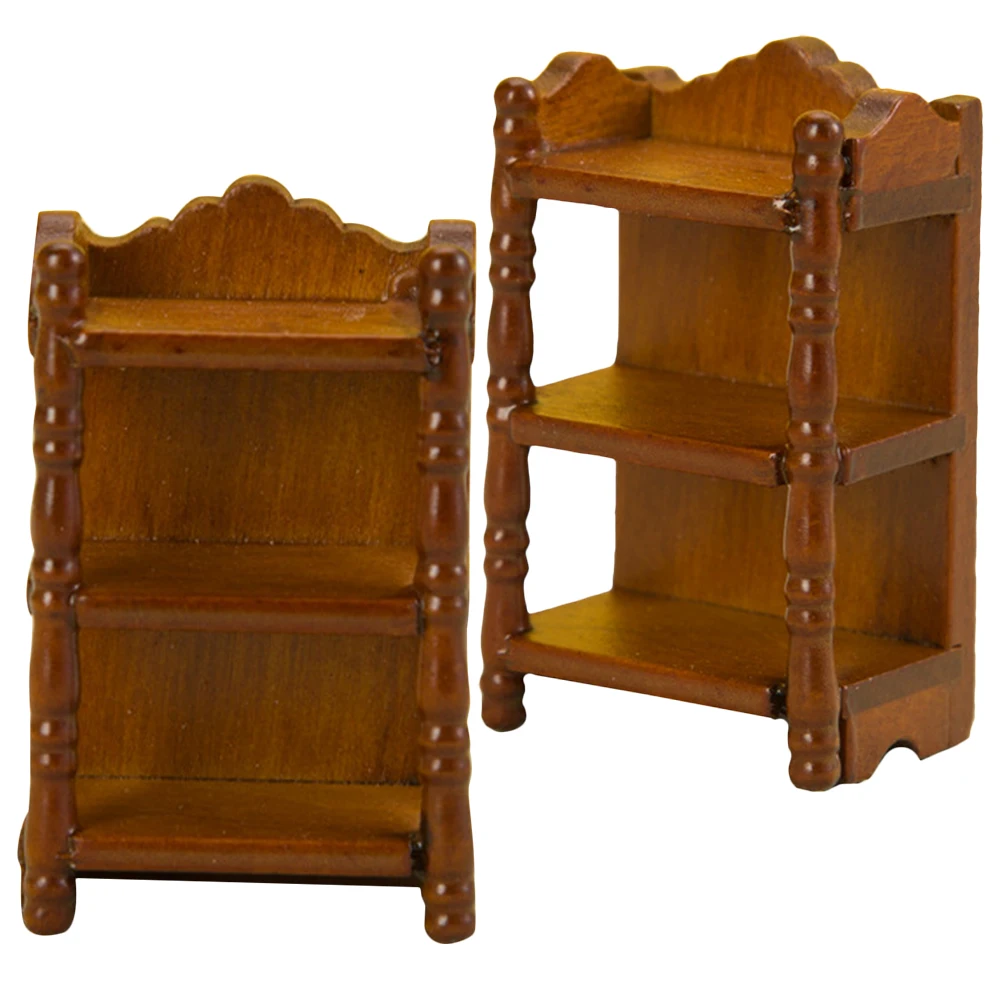 

2pcs Mini House Ornaments 1/12 Walnut Wood Storage Rack Durable Shelving Unit for Miniatures Dollhouse Accessories