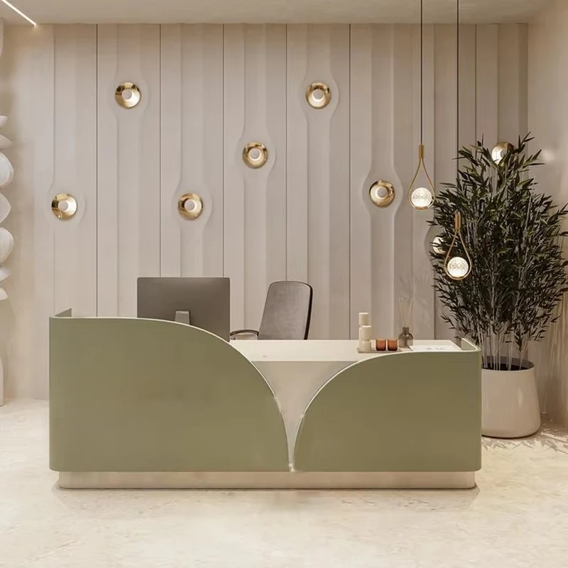 

&c Modern Wood Reception Desk with LED Light for Beauty Salons Dental Offices Dance Studios Companies Hotels