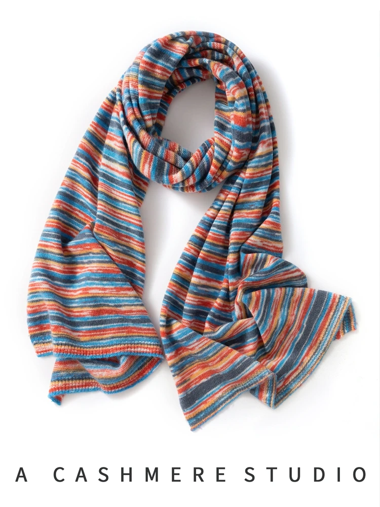 

Multi Colored Scarf Women Cashmere Shawl Scarf Spring Autumn Winter Color-blocking Warm 100% Cashmere Knitwear Simplicity Scarf