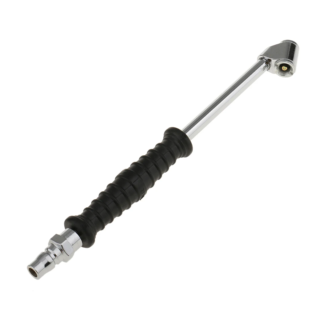 Car Motorcycle 9inch 230mm Long Reach Tire Air Inflator Dual Head Type Chuck Rubberised Black Handle