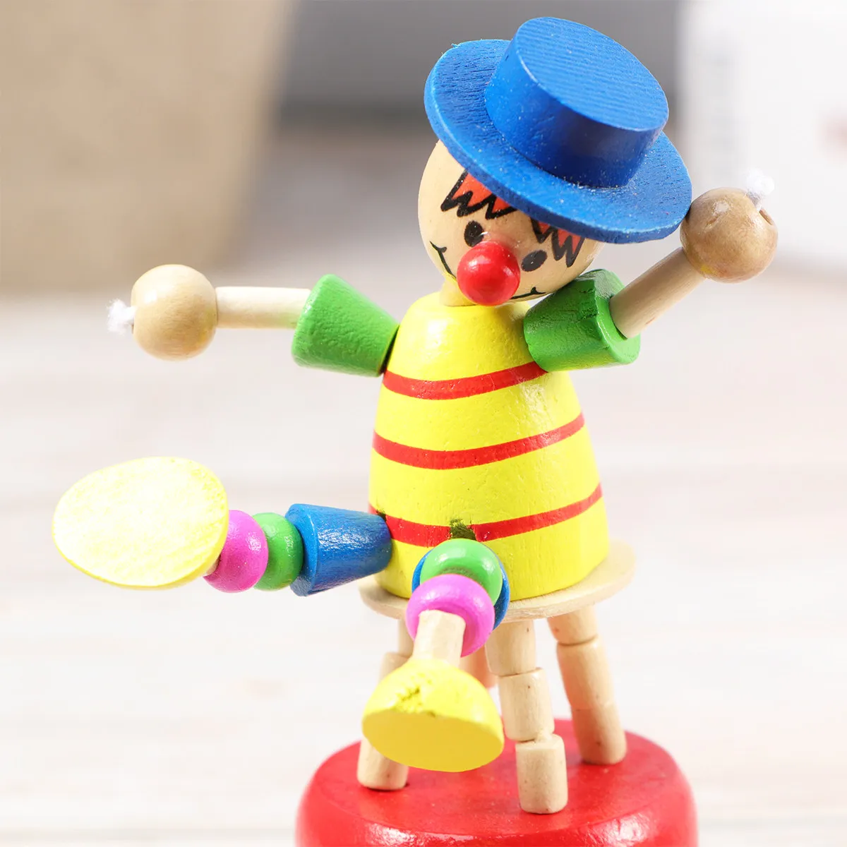 5Pcs Wooden Cartoon Clown Dancing Rocking Standing Swing Desktop Ornament Colorful Enhance Cognition Smooth Surface Safe