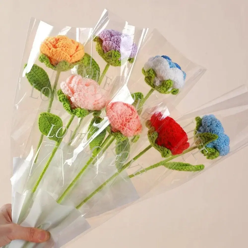 

Finished Knitting Rose Woven Gradient Artificial Flowers Flowers Bouquet Table Ornament Crochet Bouquet Decoration