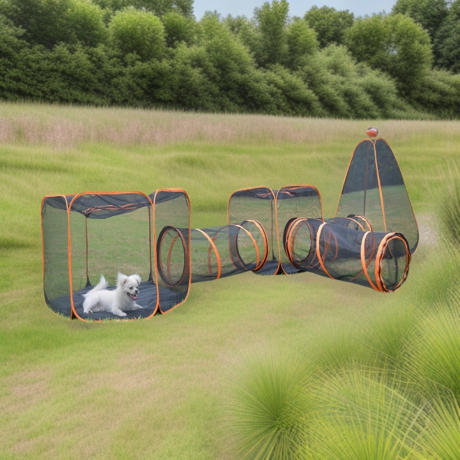 

6 Pieces Pet Tunnel Pen Orange Trim Foldable Pet Playpen Outdoor Portable for Small Pets