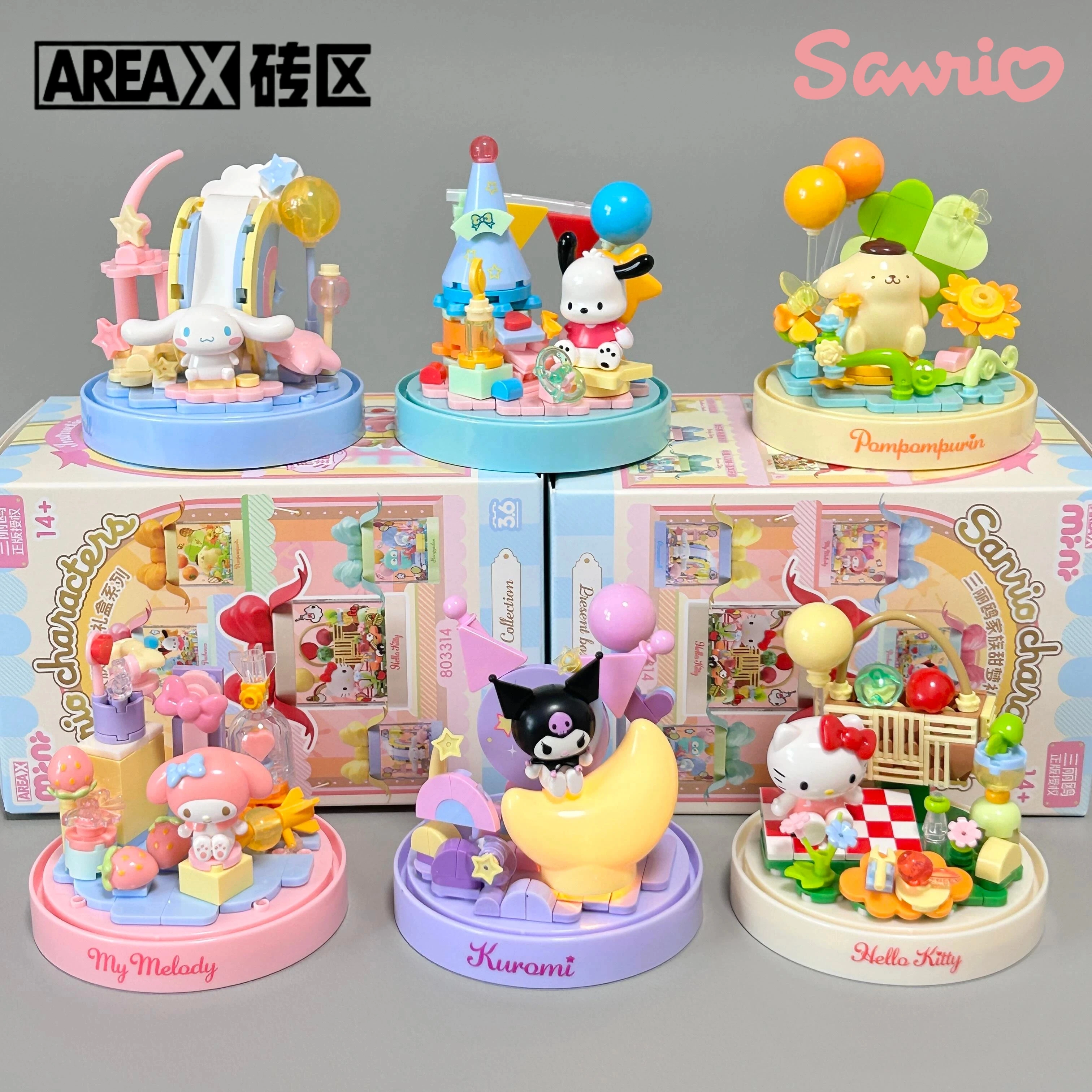 AREAX Building Blocks Sanrio Anime Hello Kitty Assembly Toy Kuromi My Melody Pochacco Cartoon Model Desktop Ornament Gift