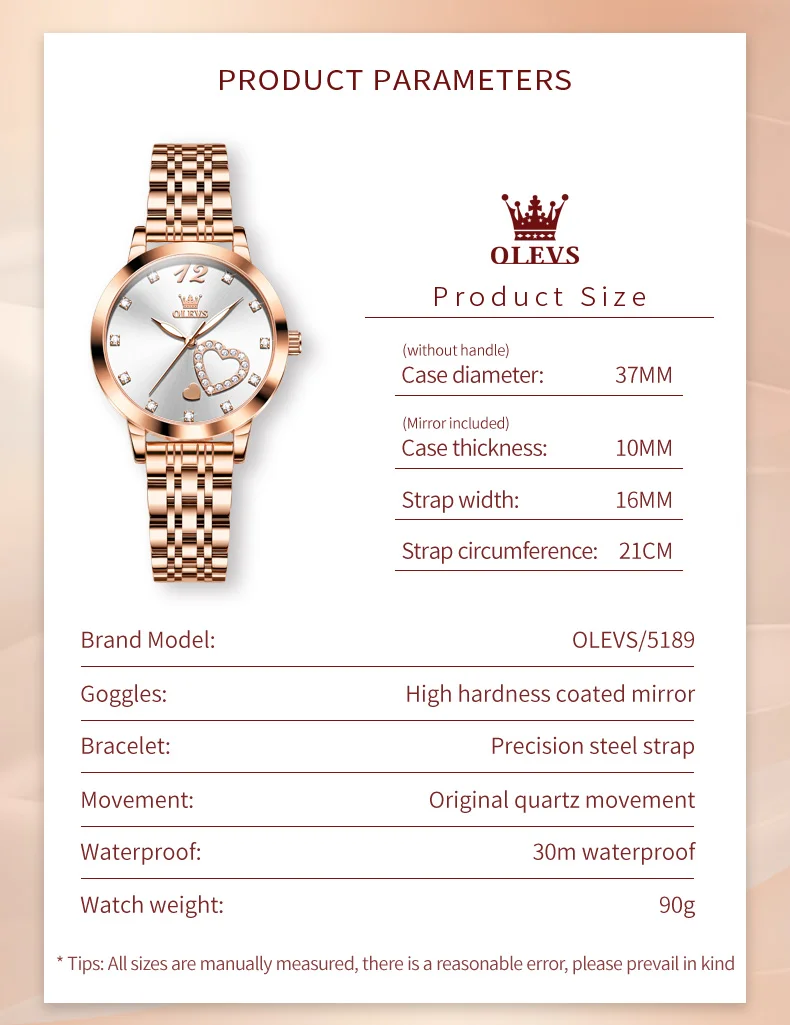 OLEVS Stainless Steel Strap Quartz Watch for Women Diamond Heart Design Waterproof Luminous Quartz Women\'s Watches Original