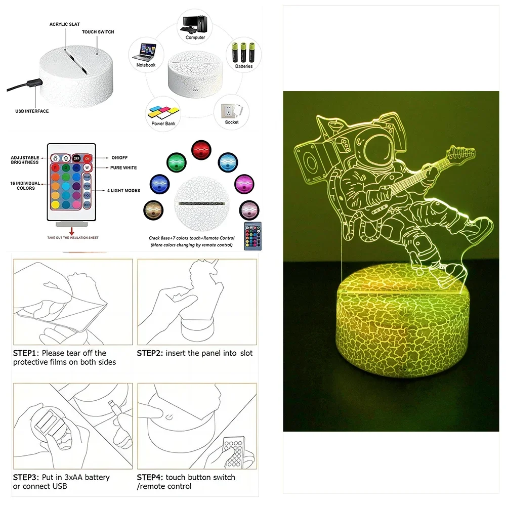 Veilleuse LED 3D Lllusion Cortors, lampes Space AstronsomLights, USB Touch Remote, RVB, couleur, décoration de chambre, cadeau pour enfant