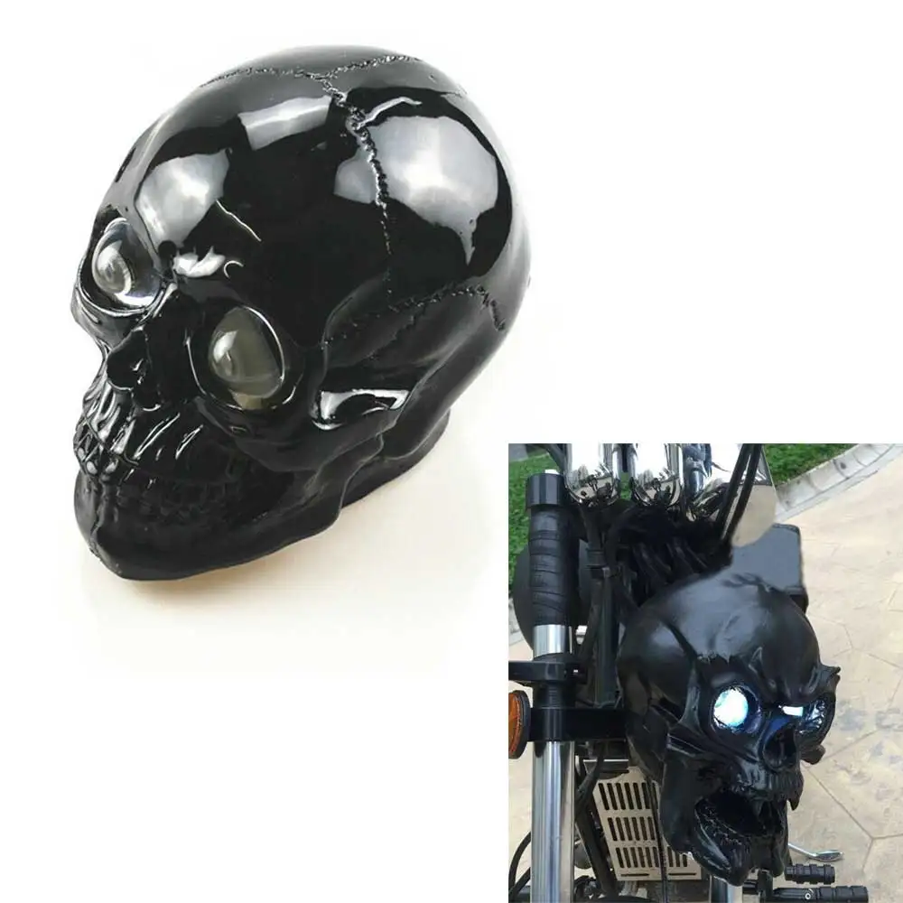 Motorcycle Accessories Black Skull Front Head Light Headlight Lamp FOR Harley Custom Chopper Touring - view 2