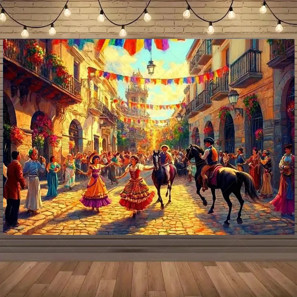 خلفية كرنفال إسبانية لتزيين الحفلات، موكب المسابقة، الراقصات، عازفي الجيتار، لوازم خلفية لافتة دعائم التقاط الصور #5