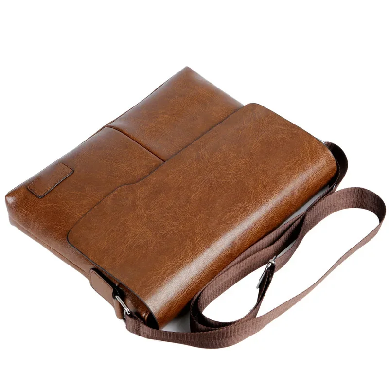 PU Leather Men'S Briefcase Male Executive Document Shoulder Vintage Business Work Messenger Crossbody Side Designer Caddy Bag